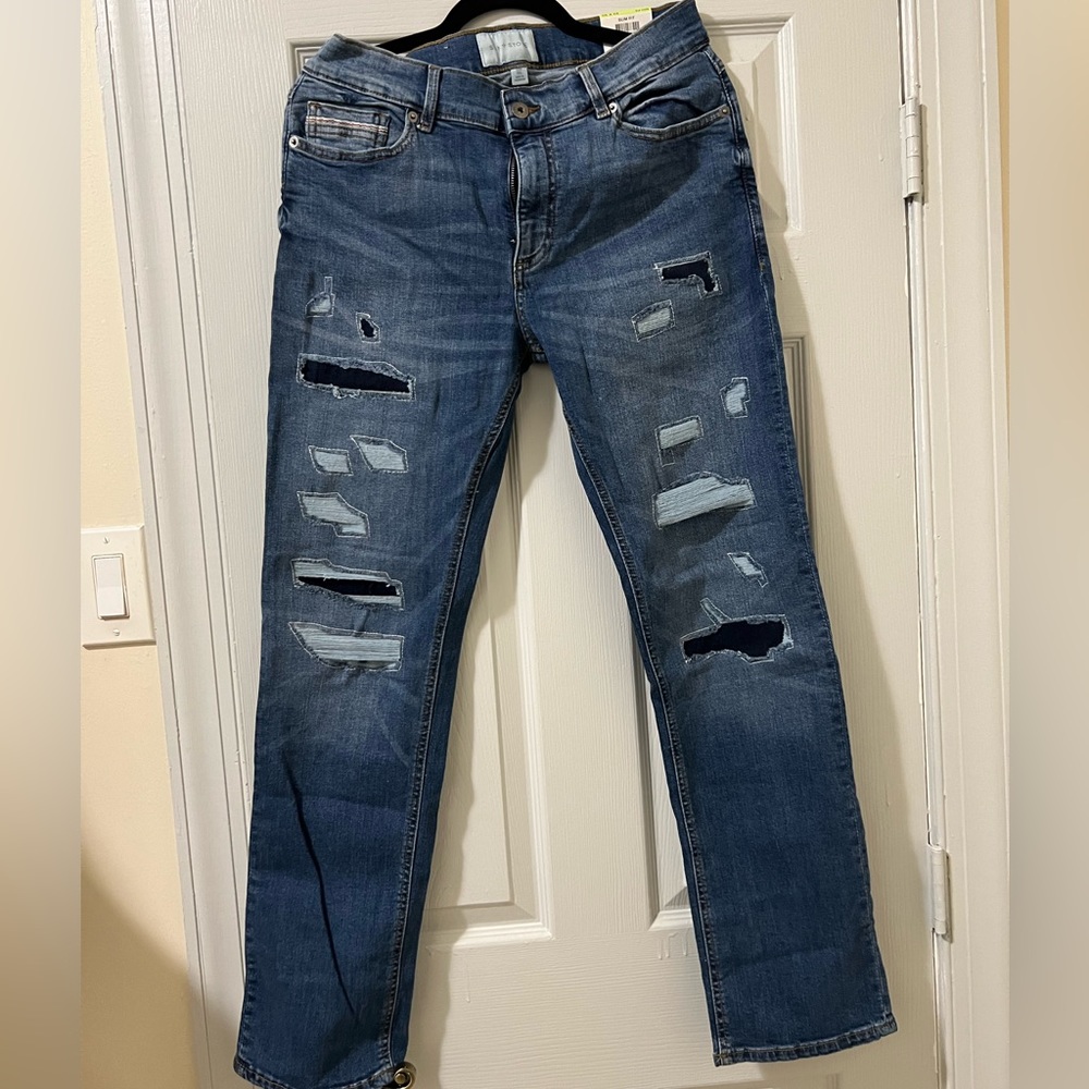 Sun + Stone Men Jeans Patch-Distressed Slim Fit 30Wx30L